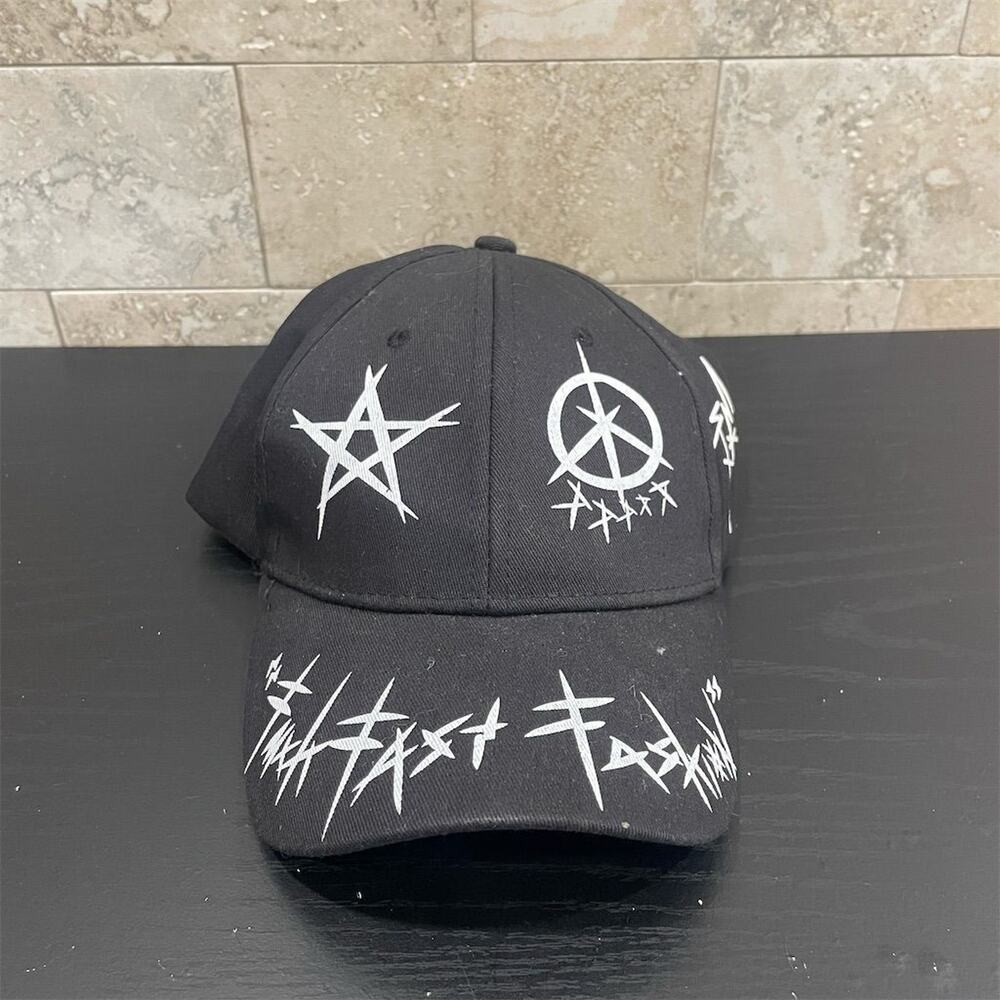 Unisex Hip-Hop Graffiti Baseball Cap Black Adjustable Strap Casual Hat